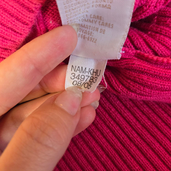 Y2K Tommy Hilfiger Hot Pink V Neck Heavy Cable Knit Pullover Sweater Size Large - Picture 8 of 9